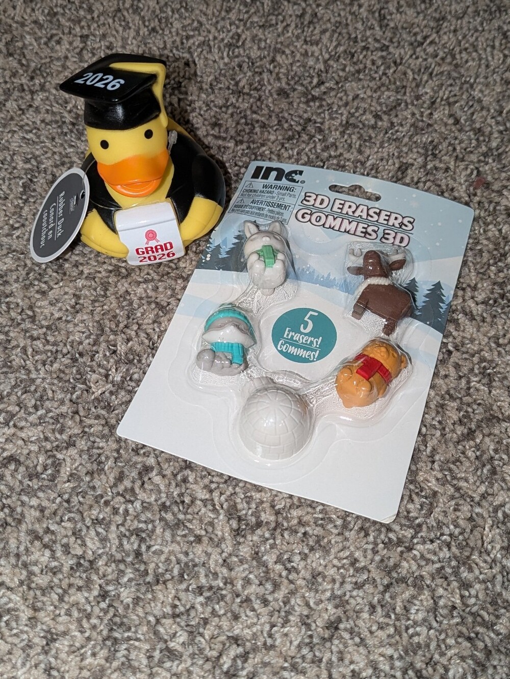 Graduation Rubber Duck & Winter Animal 3D Eraser Set